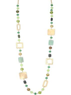 Trendy Long Gold Necklace for Women - Boho Natural Stone Beaded Statement